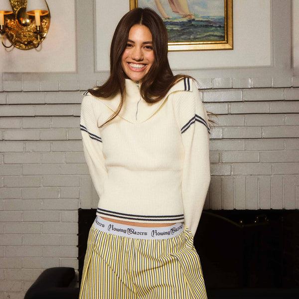 Rowing Blazers Women's Double Collar Quarter Zip White