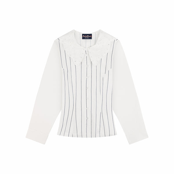 Rowing Blazers Women's Fitted Lace Collar Button Down Shirt White