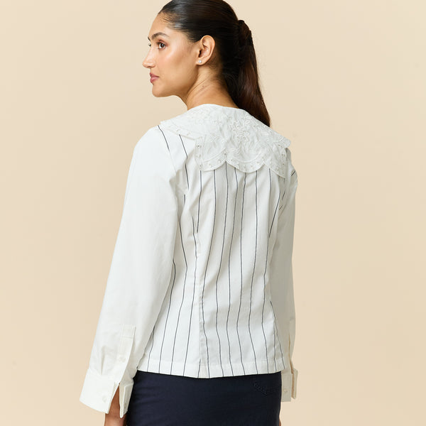 Rowing Blazers Women's Fitted Lace Collar Button Down Shirt White