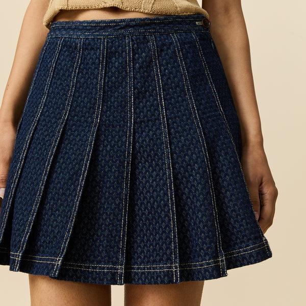 Rowing Blazers Women's Indigo Jacquard Denim Pleated Skirt Navy