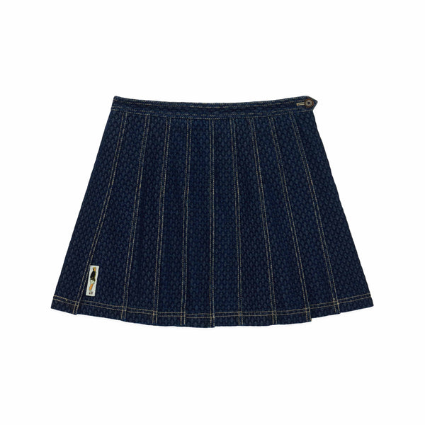 rowing blazers Women's Indigo Jacquard Denim Pleated Skirt Navy
