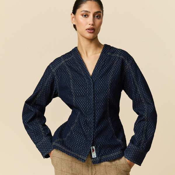 Rowing Blazers Women's Indigo Jacquard Denim Riding Jacket Navy