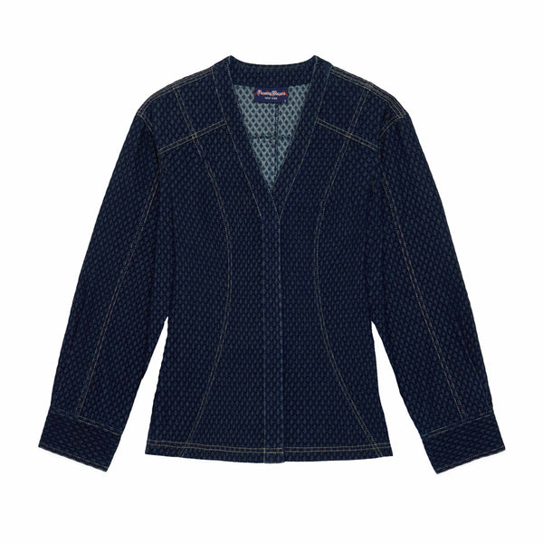 rowing blazers Women's Indigo Jacquard Denim Riding Jacket Navy