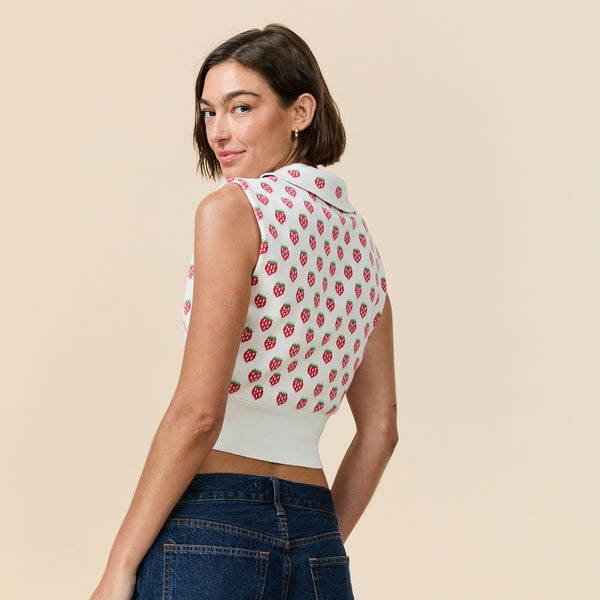 Rowing Blazers Women's Knit Collared Button Up Tank Strawberry