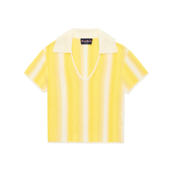 rowing blazers Women's Knit Cropped Polo Top Pale Yellow