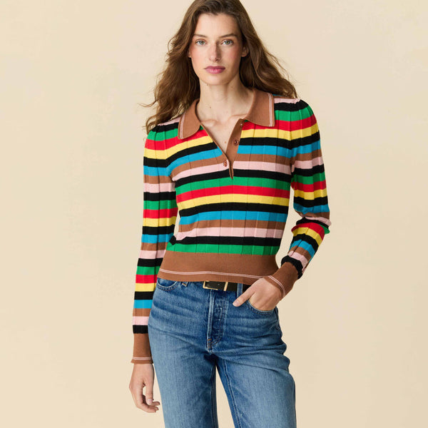 Rowing Blazers Women's Knit Jacquard Stripe Long Sleeve Polo Croquet