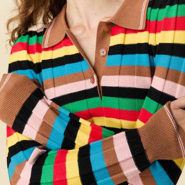 Rowing Blazers Women's Knit Jacquard Stripe Long Sleeve Polo Croquet