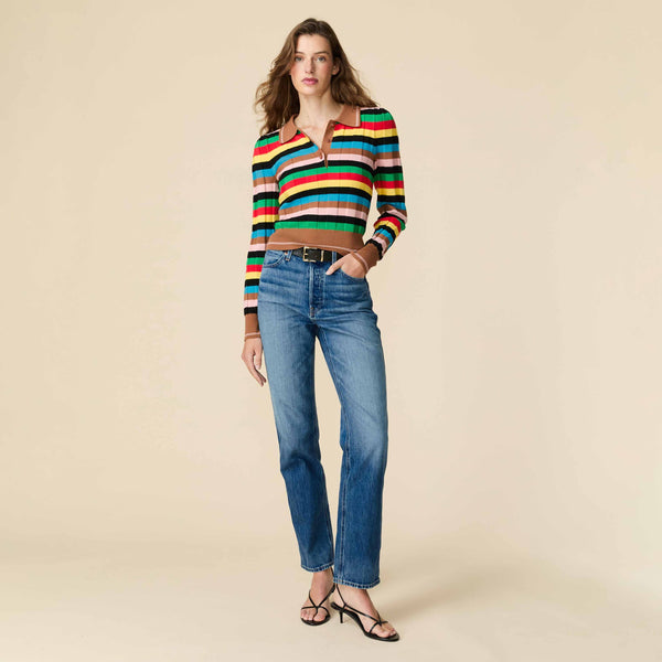 Rowing Blazers Women's Knit Jacquard Stripe Long Sleeve Polo Croquet