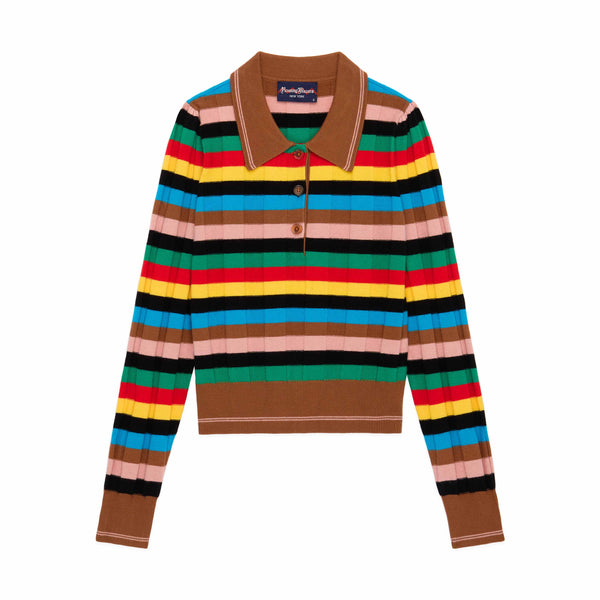 rowing blazers Women's Knit Jacquard Stripe Long Sleeve Polo Croquet