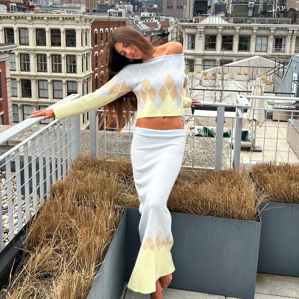 Rowing Blazers Women's Mohair Argyle Maxi Skirt Mohair Blend