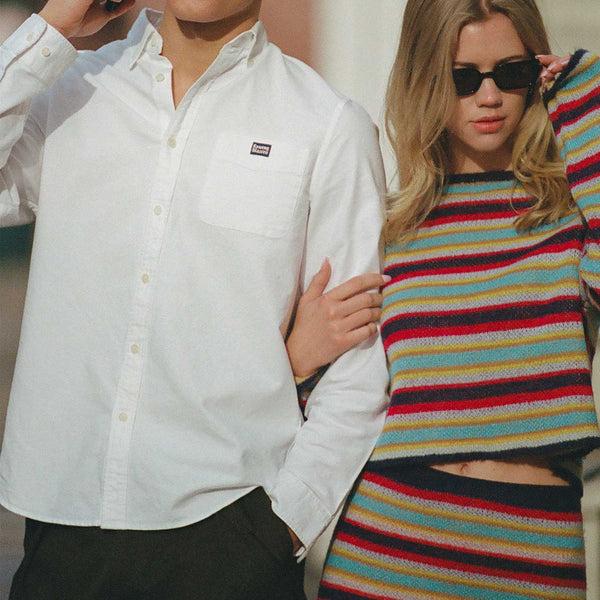 Rowing Blazers Women's Mohair Stripe Long Sleeve Top Blue Red