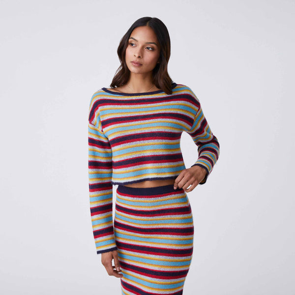 Rowing Blazers Women's Mohair Stripe Long Sleeve Top Blue Red