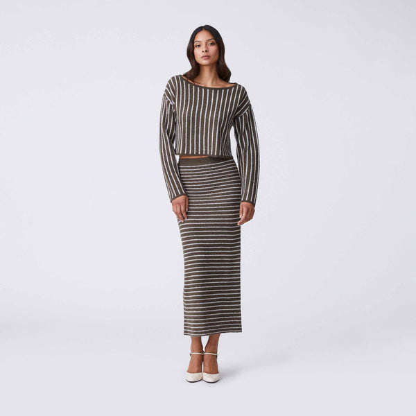 Rowing Blazers Women's Mohair Stripe Long Sleeve Top Olive Green