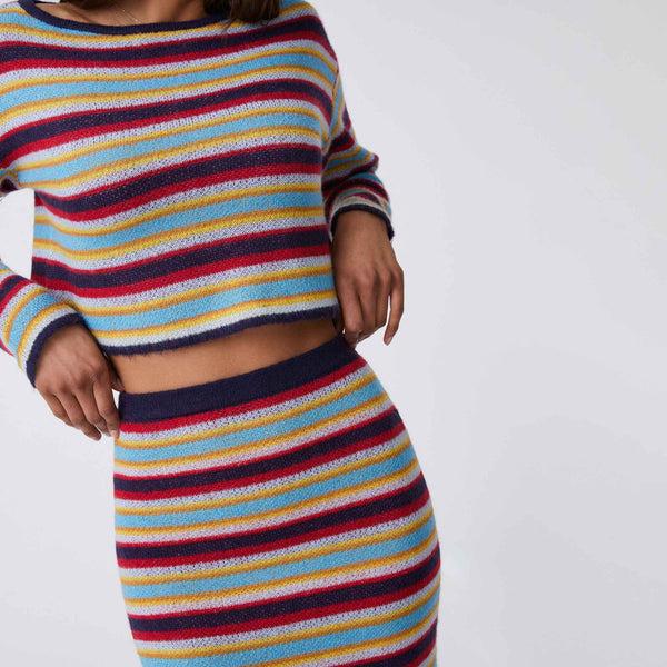 Rowing Blazers Women's Mohair Stripe Maxi Skirt Blue Red
