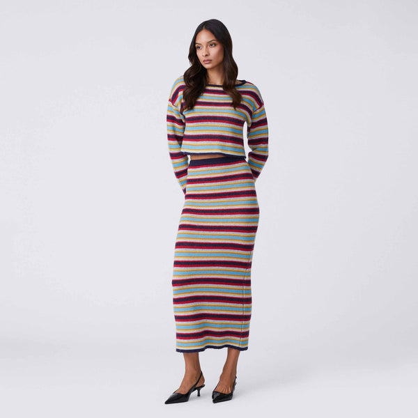 Rowing Blazers Women's Mohair Stripe Maxi Skirt Blue Red