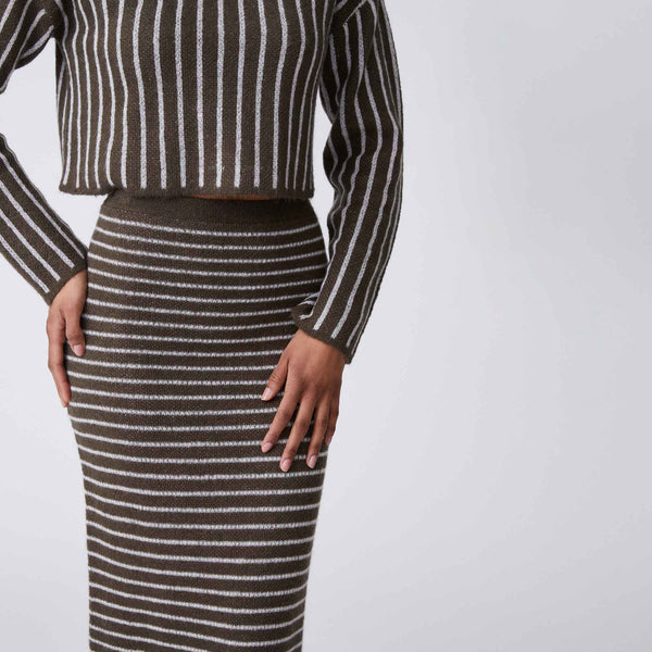 Rowing Blazers Women's Mohair Stripe Maxi Skirt Olive Green