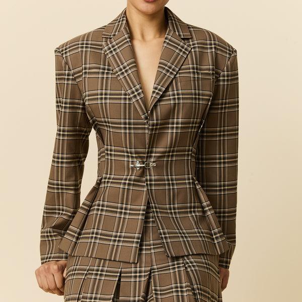 Rowing Blazers Women's Plaid Pleated Blazer Brown Plaid