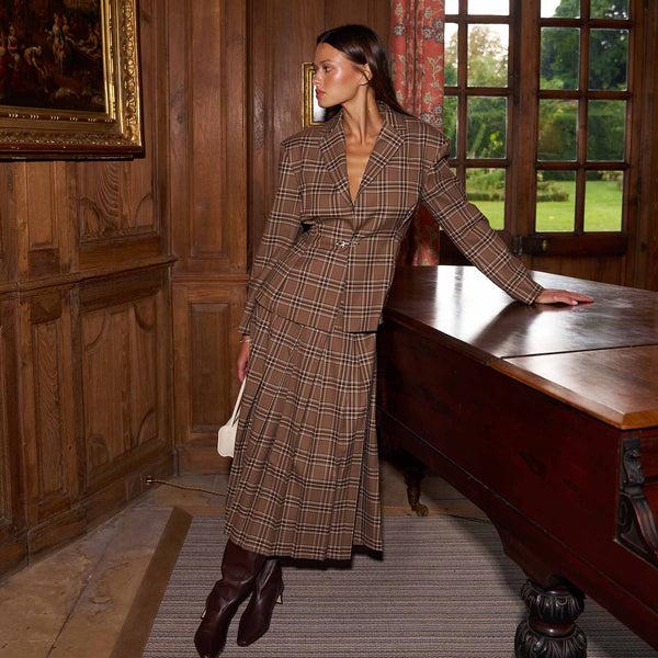 Rowing Blazers Women's Plaid Pleated Midi Skirt Brown Plaid