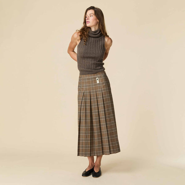 Rowing Blazers Women's Plaid Pleated Midi Skirt Brown Plaid