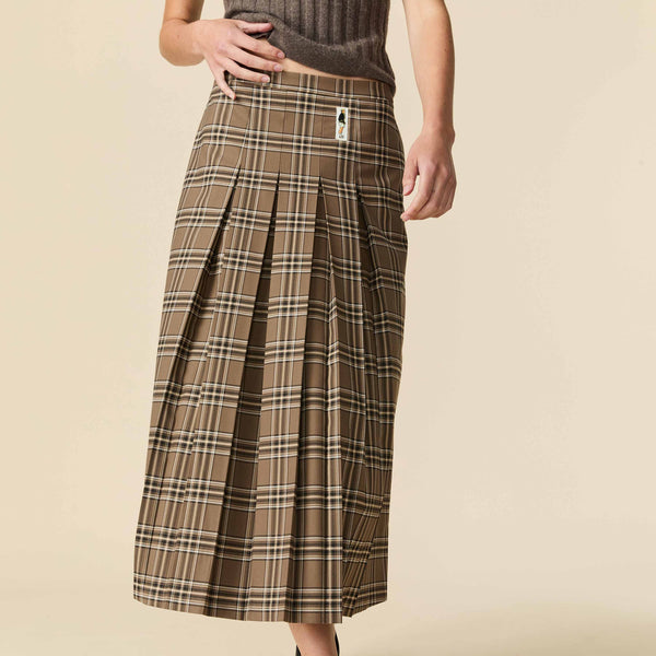 Rowing Blazers Women's Plaid Pleated Midi Skirt Brown Plaid