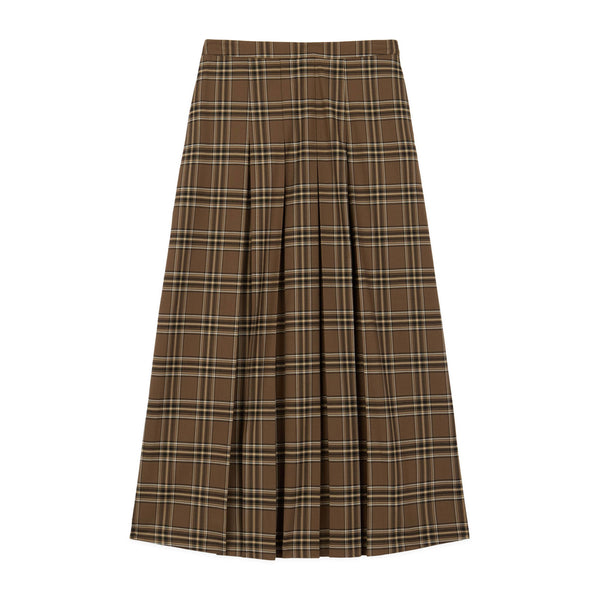 rowing blazers Women's Plaid Pleated Midi Skirt Brown Plaid