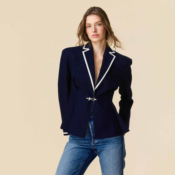 Rowing Blazers Women's Pleated Blazer With Tipping Navy