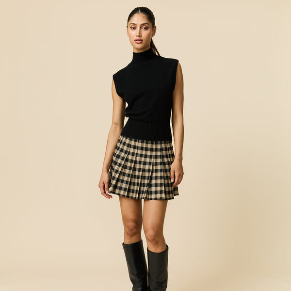 Rowing Blazers Women's Pleated Check Skirt Brown Black Check