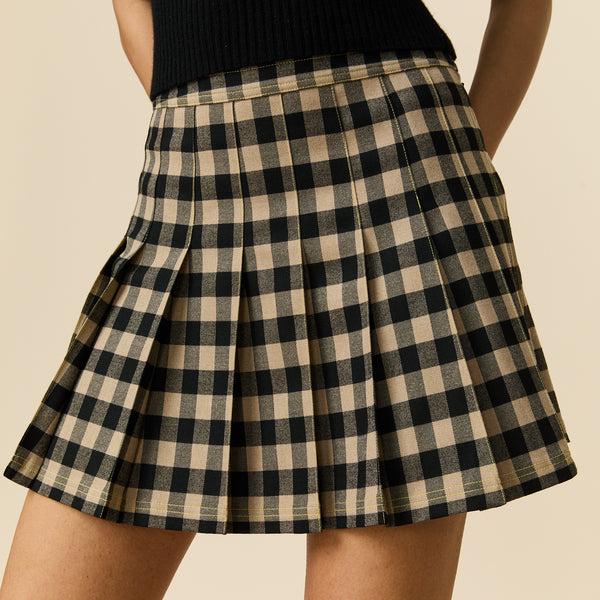 Rowing Blazers Women's Pleated Check Skirt Brown Black Check