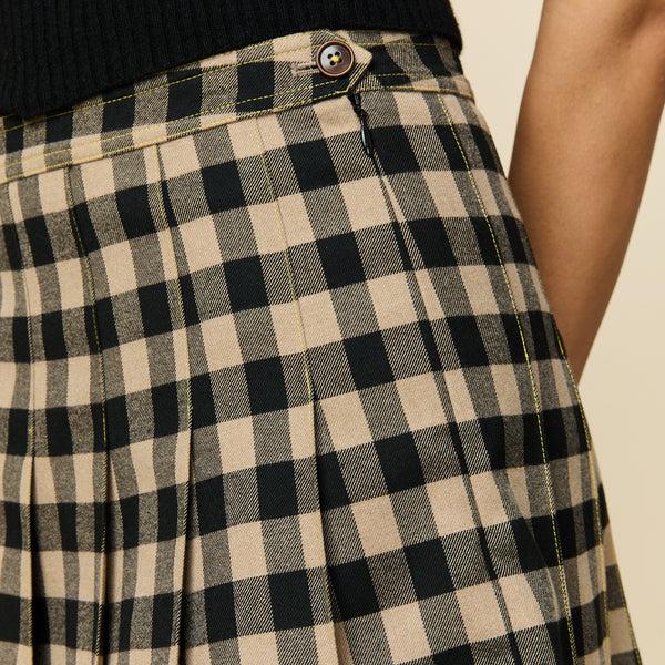 Rowing Blazers Women's Pleated Check Skirt Brown Black Check