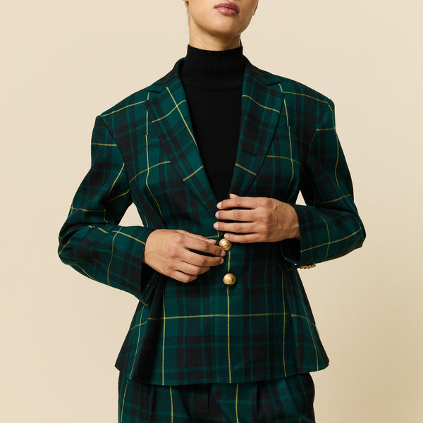Rowing Blazers Women's Pleated Plaid Tartan Blazer Gordon Modern