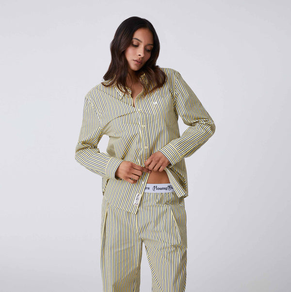 Rowing Blazers Women's Poplin Stripe Boxer Pull-On Pant Yellow Vertical Stripe