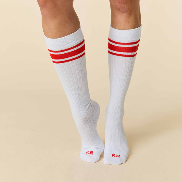 Rowing Blazers Women's Signature Red Striped Knee Socks White