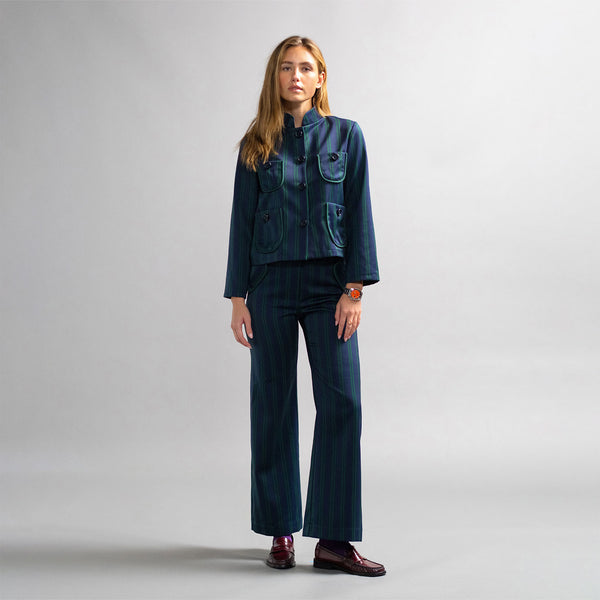 Rowing Blazers Women's Striped Jockey Blazer Navy And Green