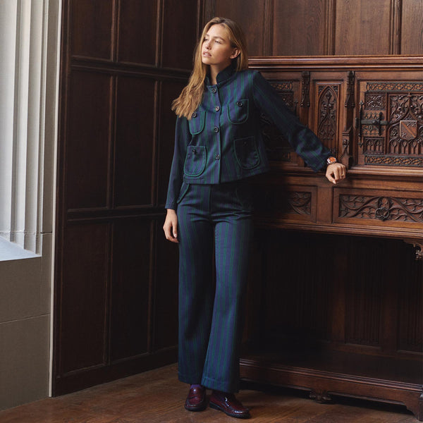 Rowing Blazers Women's Striped Jockey Blazer Navy And Green