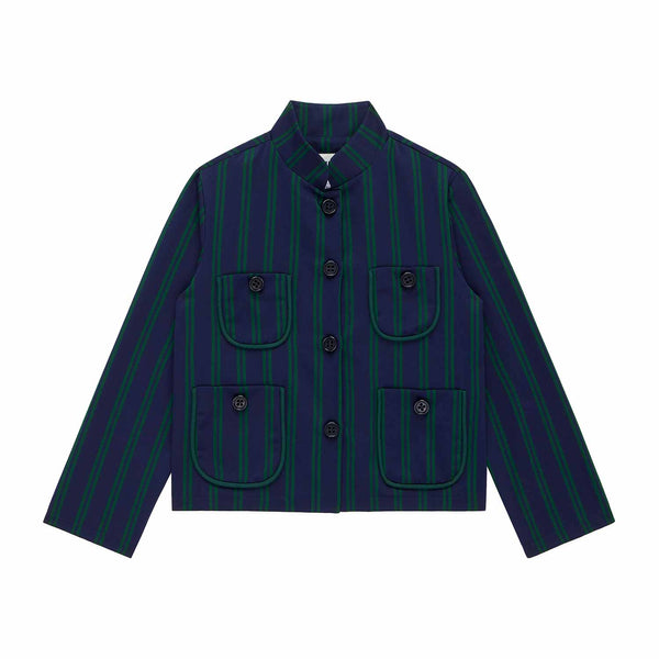 rowing blazers Women's Striped Jockey Blazer Navy and Green