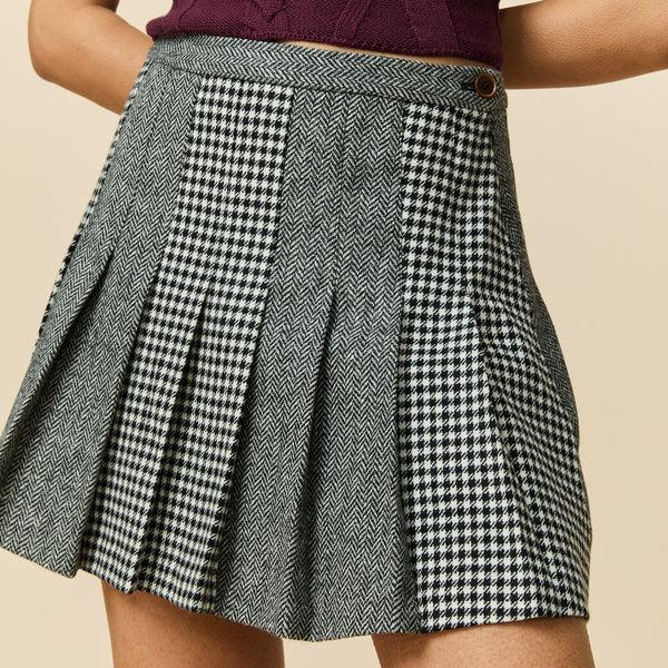 Rowing Blazers Women's Wool Pleated Mini Skirt Black White