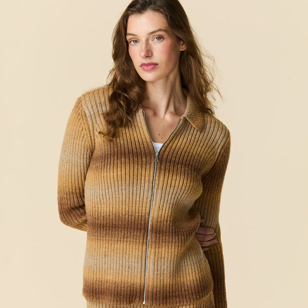 Rowing Blazers Women's Zip Through Gradient Striped Sweater Brown Gradient