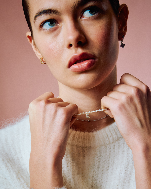 Roxanne First Baby Potato Pearl & Diamond Moon Necklace