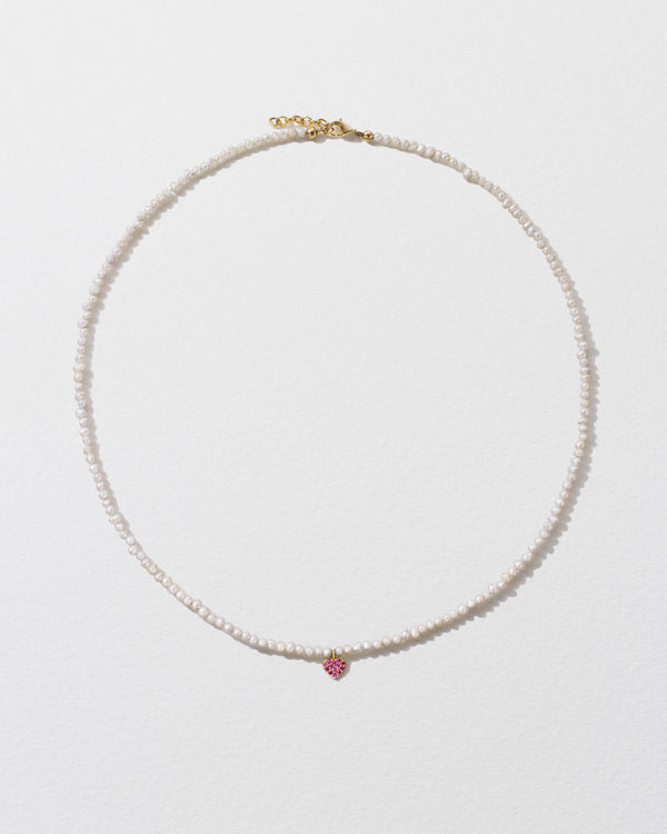 Roxanne First Baby Potato Pearl & Pink Sapphire Heart Beaded Necklace