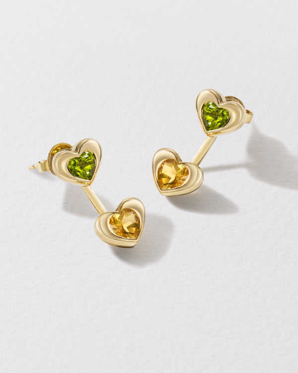 Roxanne First Citrine & Peridot Hearts Stud & Jacket Earrings