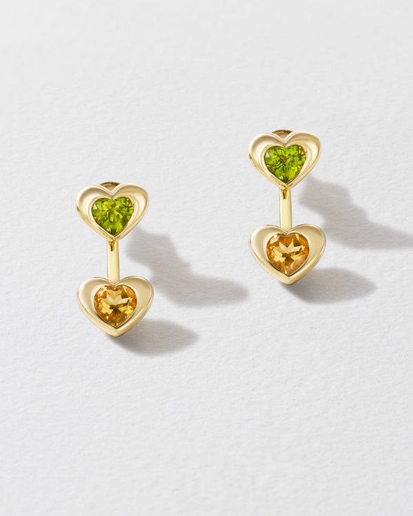 roxanne first Citrine & Peridot Hearts Stud & Jacket Earrings