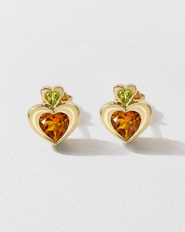 roxanne first Citrine & Peridot Total Stud Double Heart Earrings