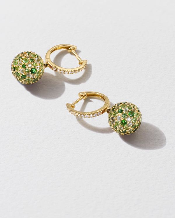 Roxanne First Diamond & Green Garnet Bauble Hoop Earrings