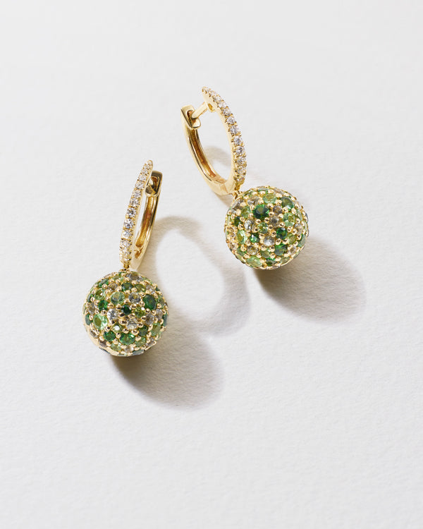 roxanne first Diamond & Green Garnet Bauble Hoop Earrings