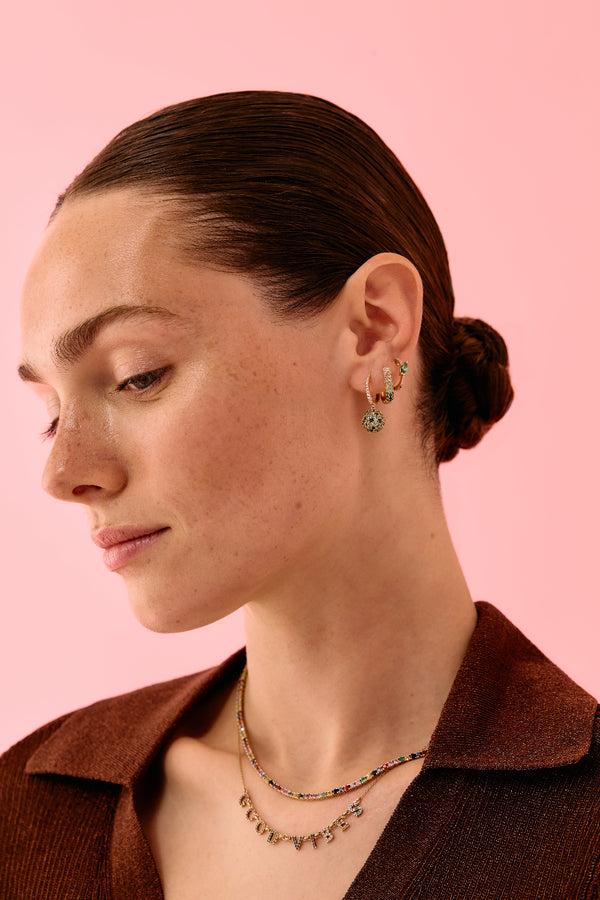 Roxanne First Diamond & Green Sapphire Oval Hoop Earrings