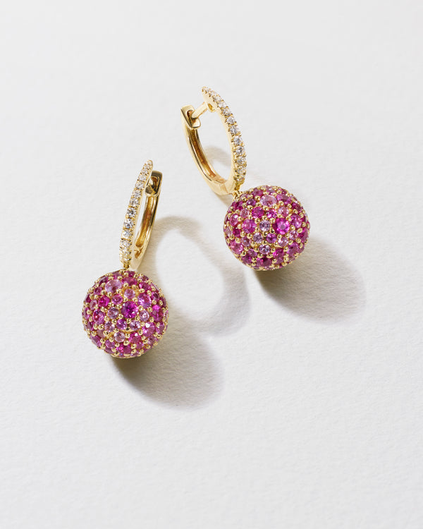 roxanne first Diamond & Pink Sapphire Bauble Hoop Earrings