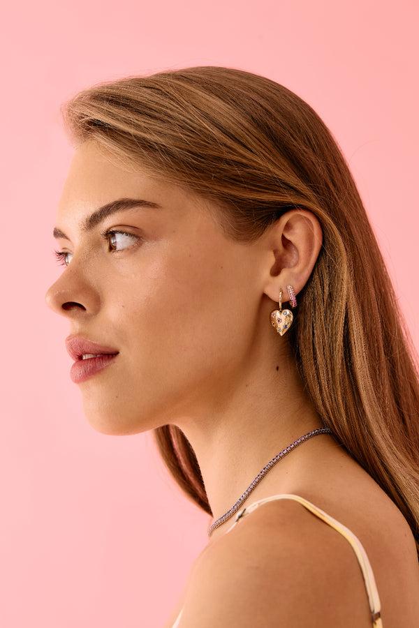 Roxanne First Diamond & Pink Sapphire Oval Hoop Earrings