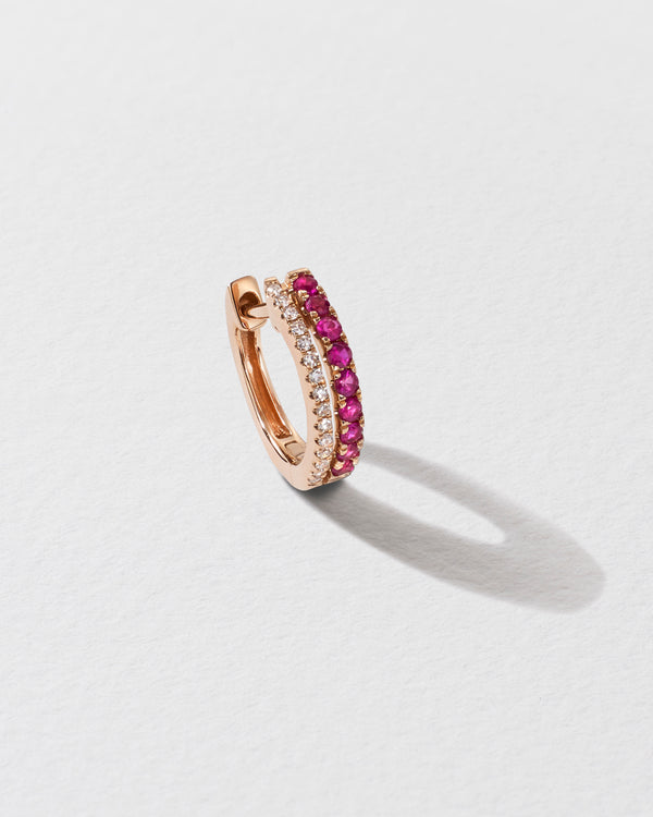 roxanne first Double Diamond & Pink Sapphire Row Hoop Earring