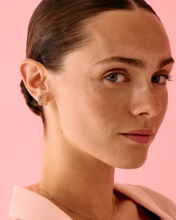 Roxanne First Double Diamond & Yellow Sapphire Row Hoop Earring