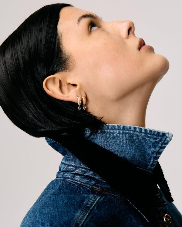 Roxanne First Heart Diamond Stripe Drop Hoop Earrings